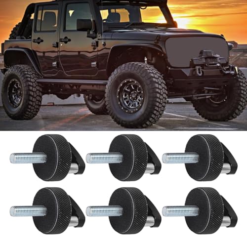 Hard Top Arrow Storage Case Bolts, 6PCS Universal Aluminum Thumb Screws with D Ring for JK JLU JT 2007-2018 (Black) Black