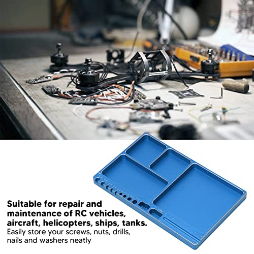 Magnetic Screw Tray, RC Aluminium Alloy Screw Tray, Adsorption Widely Used Magnetic Parts Tool Tray for RC Model Toy Repair Mat Electronic Repair Kit Tool Organizer (Blue) Blue