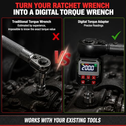 1/2" Digital Torque Adapter, 12.5-250.7 Ft-Lbs (17-340Nm) ±2% Accuracy Torque Converter with 1/4" 3/8" Reducers, 1000 Readings Memory for Auto Motorcycle Repair 1/2", 250.7 Ft-lb /340 Nm