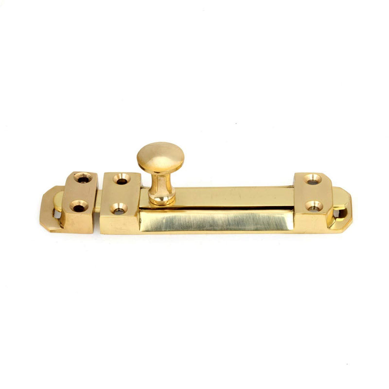 Renovators Supply Manufacturing Door Lock Latch 4.5 in. Brass Slide Bolt Latch with Mounting Hardware 4.5 Inch