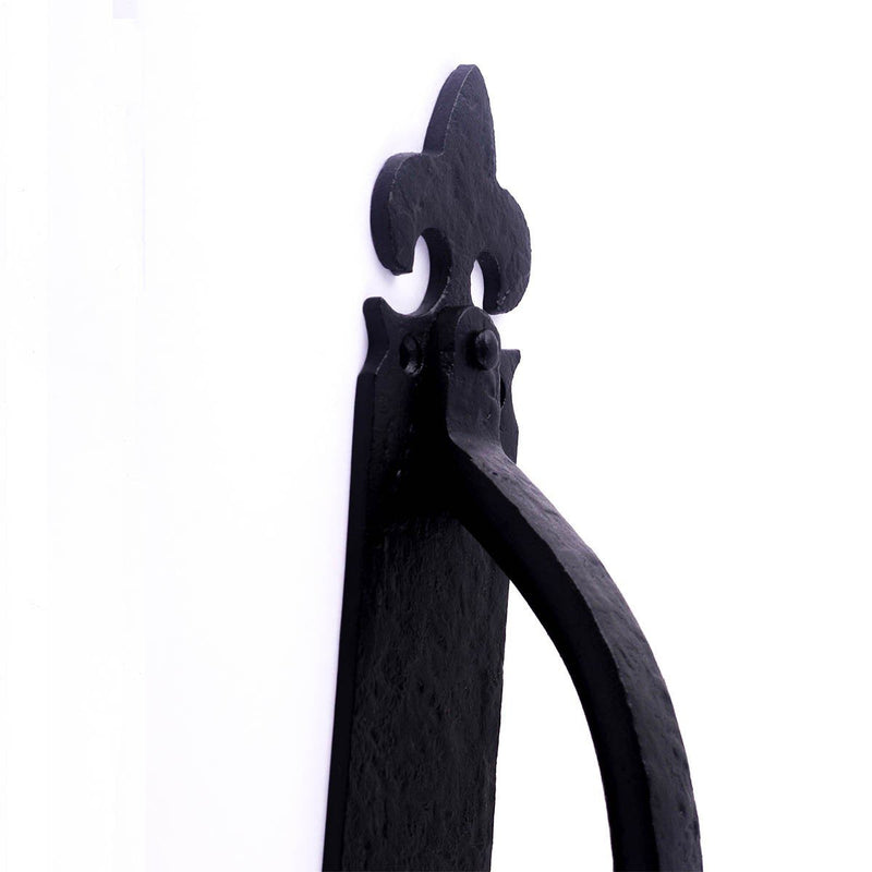 Renovators Supply Manufacturing Black Decorative Large Door Handle Wrought Iron Antique Cabinet Door Pull Handle Fleur-de-lis 10.5" Pack of 1