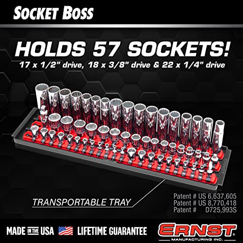  [AUSTRALIA] - Ernst Manufacturing 8482 Socket Boss 3-Rail Multi-Drive Socket Organizer, 18-Inch Socket Rails with Twist-Lock Secure Storage, Orange - Made in USA