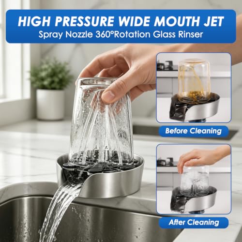 2 in 1 Glass Rinser for Kitchen Sink, Silver