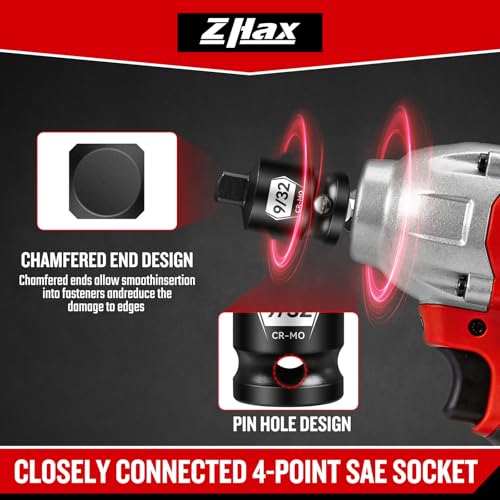 Zhax 12PCS 3/8-Inch Drive Pipe Plug Socket Set, Impact SAE (3/16-3/8inch), Chamfered 4 Point Female Square Sockets,Tapered Male Square Head Drive, Cr-Mo Steel
