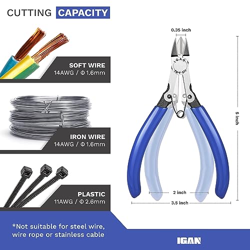 IGAN-330 Wire Flush Cutters (Pack of 5), Precision Electronic Model Sprue Wire Clippers Cutter, Blue 5''x5