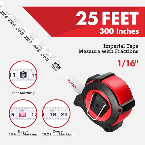 Arrow 25FT Tape Measure, Easy Read Measuring Tape with Dual Locking System 1