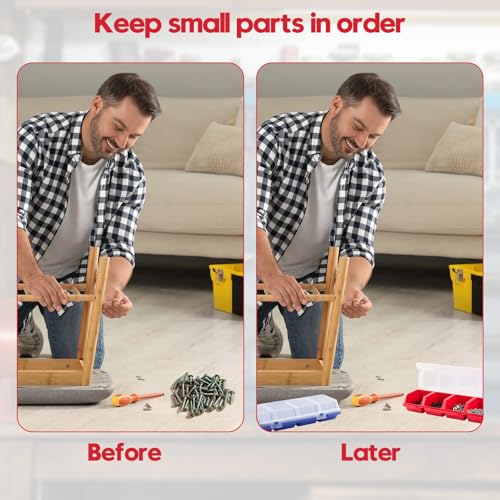  [AUSTRALIA] - 4 Pack Screw Organizer Box with Lids, 4 Compartments Tool Bin Stackable Sorting Screw Toolbox for Garage Nails Hardware Workbench Organizing Storage, Blue & Red & Black & Grey