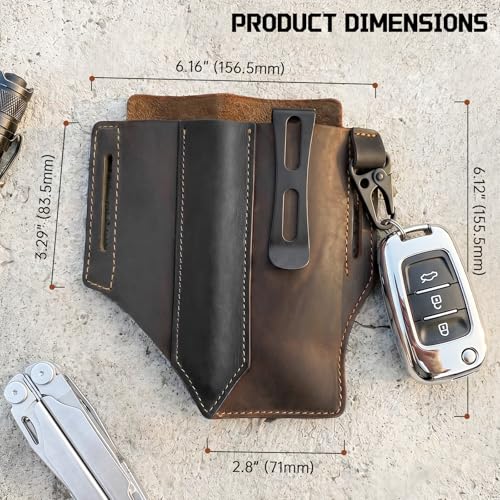 Leather Multitool Sheath for EDC Tools, Flashlight, Pen, Everyday Carry B23 Coffee
