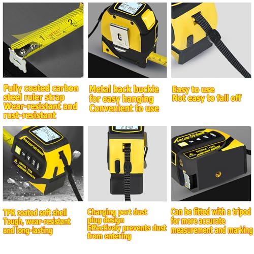 4-in-1 Laser Digital Measuring Tape & 40m/131ft Laser Distance Meter Yellow Laser 131 ft