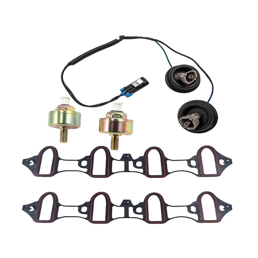 Dual Knock Sensors with Wiring Harness and Intake Manifold Gasket Kit |for Chevy Silverado 1500 2500 3500, GMC Yukon XL 1500 2500,Pontiac Firebird |Replace#12601822,213-3521,89060413