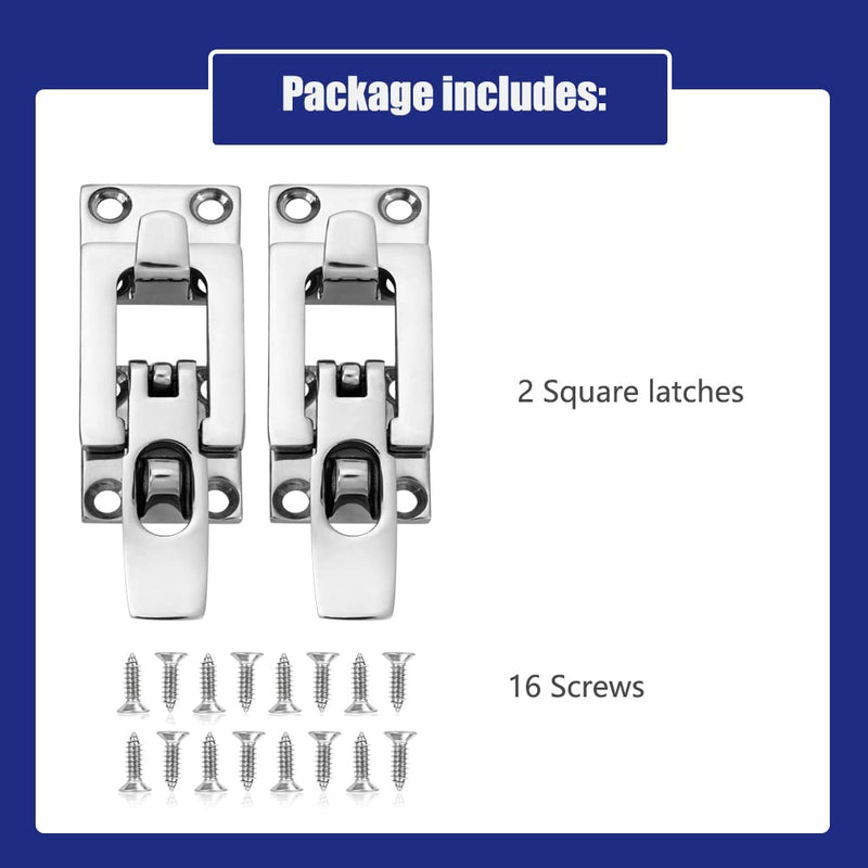 Marine Anti-Rattle Square Latches for Boat Door Hatch, Hold Down Clamp Latches, Lockable, Sturdy Construction, 316 Stainless Steel, with Screws