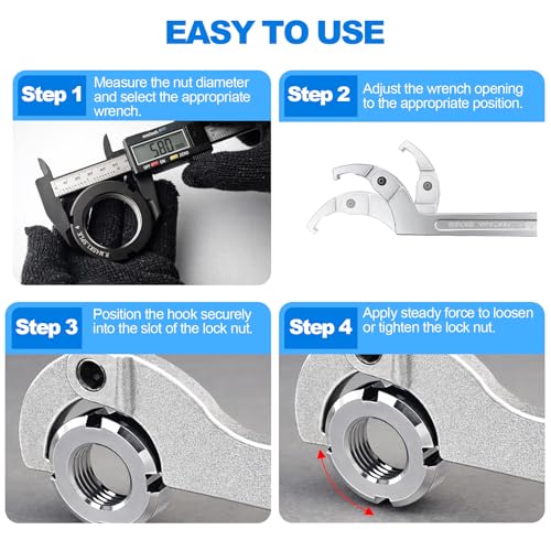 Adjustable C Spanner Hook Wrench Tool Set 3/4-2"(19-51mm)2-4 3/4"(51-121mm) Square head 2 Kinds of Size