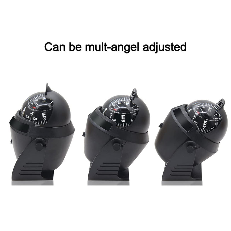 Marine Compass for Boat LED Light Navigation Pivoting Electronic Automotive High Precision Compass for Sailing Boat Car Truck Black