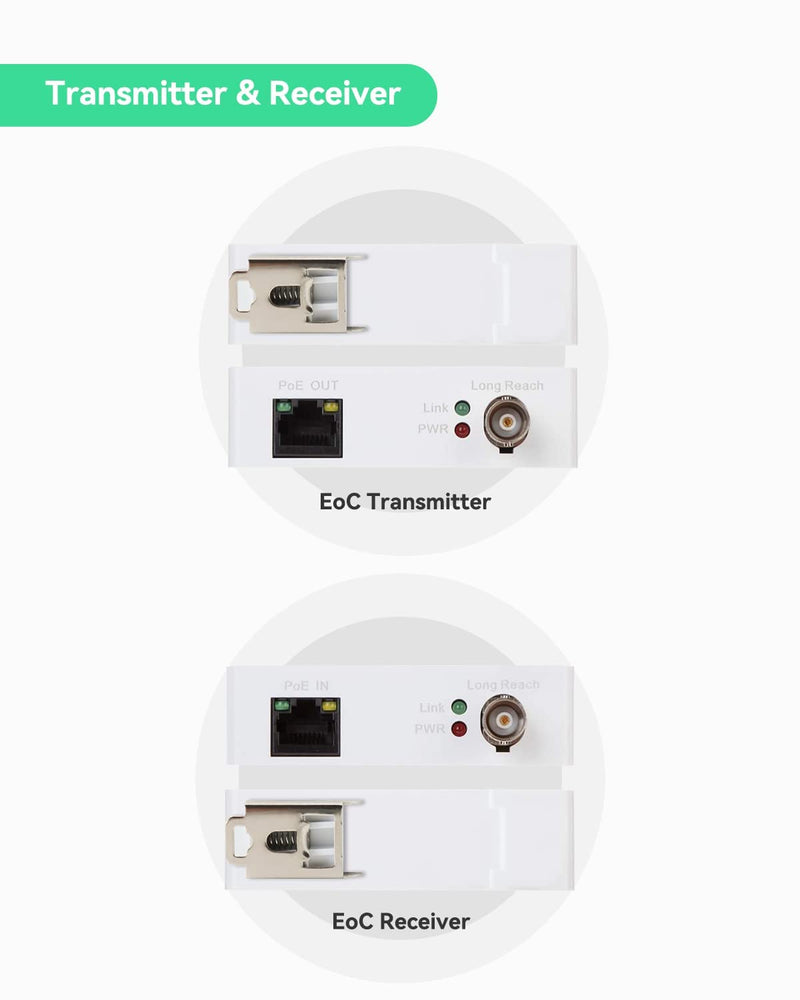 LINOVISION POE Over Coax EOC Converter IP Over Coax Max 3000ft Power and Data Transmission Over Regular RG59 Coaxial Cable for Upgrading Analog Surveillance System to IP Surveillance System 1 pack