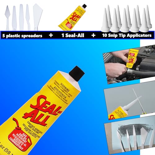 Seal-All Contact Adhesive and Sealant Bundle: 2 fl oz Tube with 10 Snip Tip Applicators and a Set of 5 Plastic Spreader Tools by 203Brands to Provide Optimal Spread on Any Given Angle or Surface