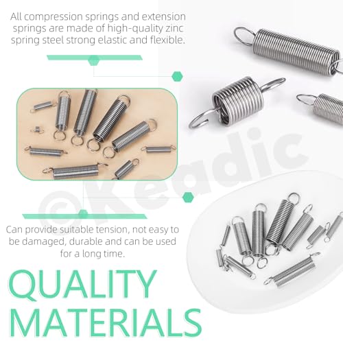 Keadic 100Pcs 25 Sizes Stainless Steel Extension Spring Assortment Set, 0.3/0.4/0.5/0.6/0.7/0.8/0.9/1/1.2mm Wire Diameter Small Mechanical Springs for Shop Home Repairs K2537
