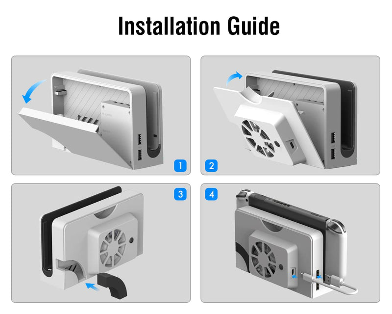 ElecGear Cooling Fan for Nintendo Switch OLED Dock, 3 Speed Replacement Back Cover for Switch New Dock, USB Powered Cooler with LED Lighting White