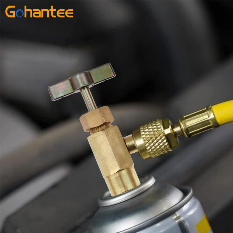 gohantee R1234yf Can Tap Adapter Fitting Kits, 1/4 SAE to 1/2 Acme LH Can Bottle Tap Opener with 1/4'' SAE Female Adapters and Seal Caps, Brass Dispenser for R134a R12 R22 Charging Hose
