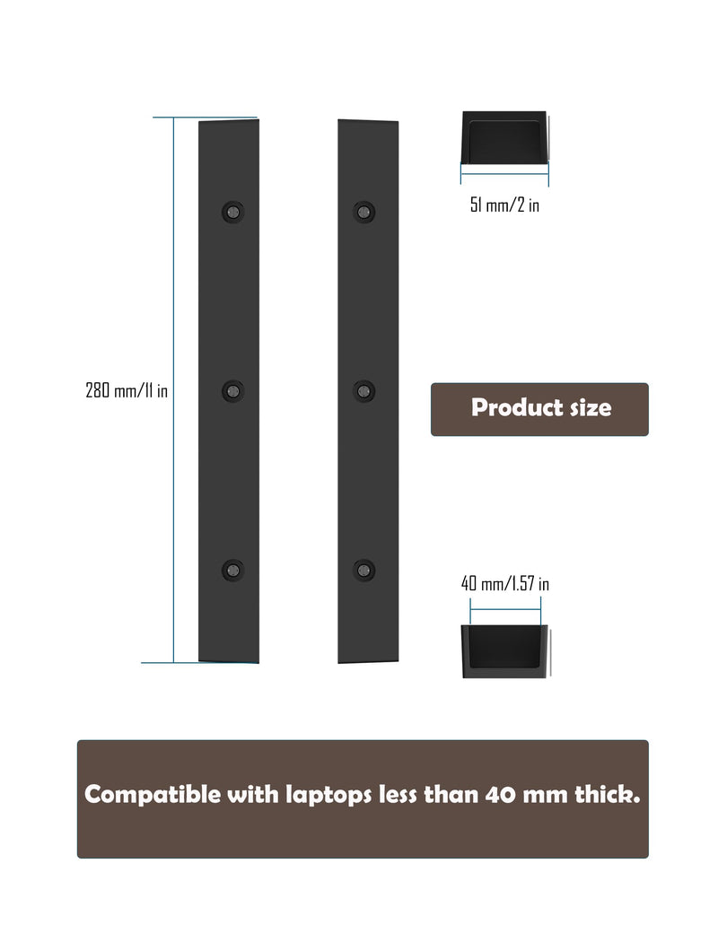 Under Desk Laptop Holder, Under Desk Rack for Keyboard and Small Devices Up to 40mm/1.57in Thick Like Macbooks, Surface, Routers, Modems, Cable Box, Network Switch and More (Black) Black