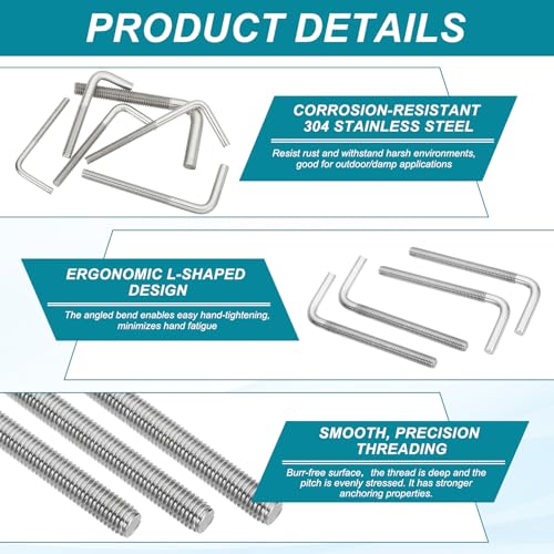 MECCANIXITY 10pcs M4 x 40mm L-Shaped Right Angle Bolt Screw, 304 Stainless Steel L Shape Foundation Bolt Long Square Bend Screw M4x40mm 10