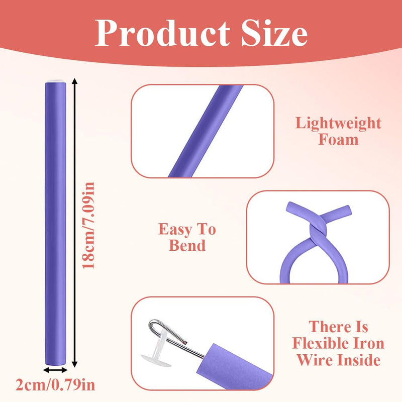 10 Pack Flexi Rods Curling Rods Heatless Curlers Foam Hair Rollers 2cm | large diameter bendy rollers for loose waves and long hair. Soft foam design for overnight curls, travel and home styling Purple 1 count (Pack of 10)