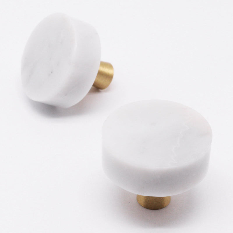 5pcs Marble Cabinet Knobs, Modern Decorative Cabinet Knobs, White Stone Brushed Brass Base Drawer Knob Handles Pull for Kitchen Bathroom Dresser (White) 5
