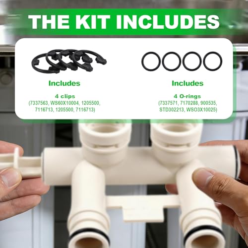 Water Softener Seal Kit, 4 Snap Clips (7337563 WS60X10004 1205500 7116713 1205500 7116713) 4 O-Rings (7337571 7170288 900535 STD302213 WSO3X10025) & Crochet Hook for Kinetic Wares GE Morton Crochet hook combination