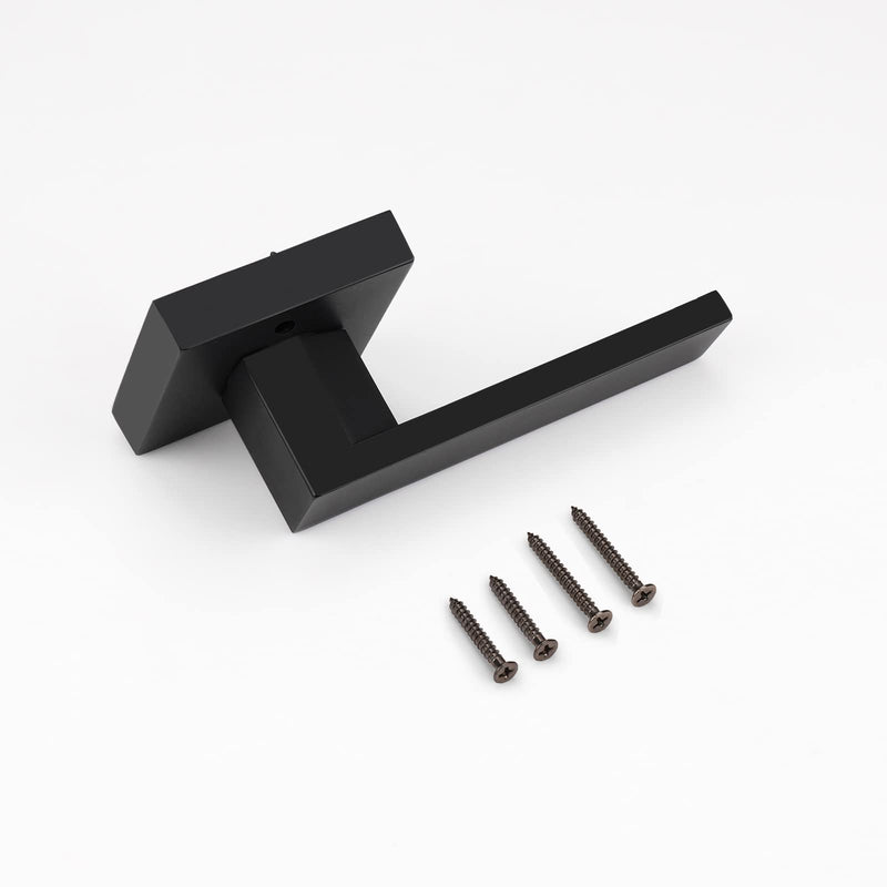 Probrico Matte Black Half Dummy Levers, Square Non-Turning Door Knobs for Left or Right Handed Doors, Interior Keyless Door Handle for Closet or Pantry (2 Pack, Single Side, Exposed Screws) 2
