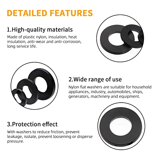800Pcs Nylon Flat Washer Assortment Set, Washers Metric Sealing Spacer Gasket Ring Washers Set, 9 Sizes - M2, M2.5, M3, M4, M5, M6, M8, M10, M12(Black) 800black