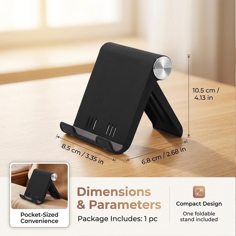 Adjustable Desktop Cradle for Mobile Devices, Foldable Travel Support for Tablets and E-Readers, Black