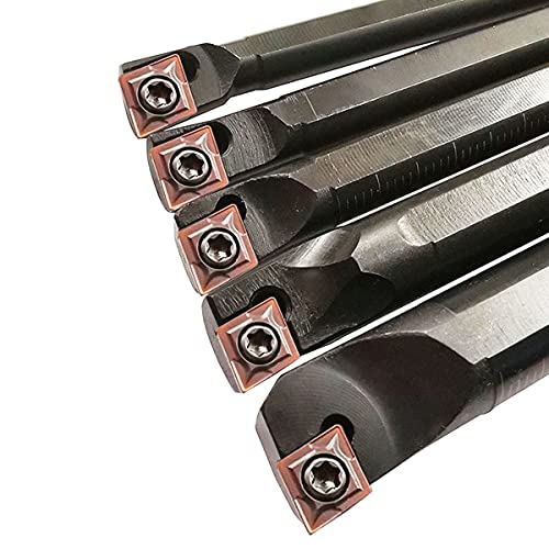 S06K/S07K/S08K/S10K/S12M-SCLCR06 Lathe Indexable Internal Boring Bar Set, Lathe Turning Tools Holder Set with CCMT21.51/CCMT060204 Carbide Indexable Boring Turning Inserts + 5pcs T8 Wrench 5pcs Sclcr06 Boring Bar Set