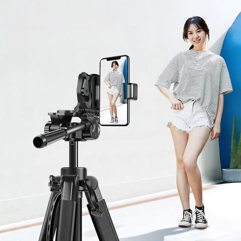 Professional Portable Travel Aluminium Camera Tripod Accessories Stand with Pan Head for Camera and Phone, Adjustable Height Up to 1.2m