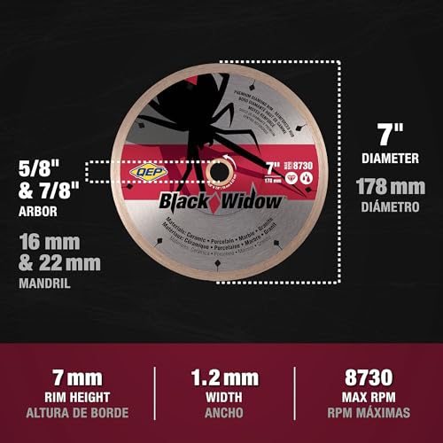 QEP 7-7008BW 7" Premium Diamond Blade for Wet Cutting of Porcelain, Ceramic, Granite and Marble Tile (1 Pack) 7"
