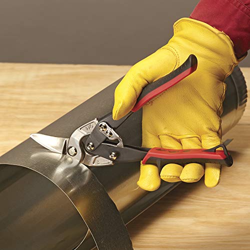 Malco AV6 Offset Aviation Snips (Left Cut - Red Grip) – Power-Fit Ergonomic Grips, 18 Ga Capacity, Compound Action Sheet Metal Shears, Non-Slip Grip, Forged Steel Blades