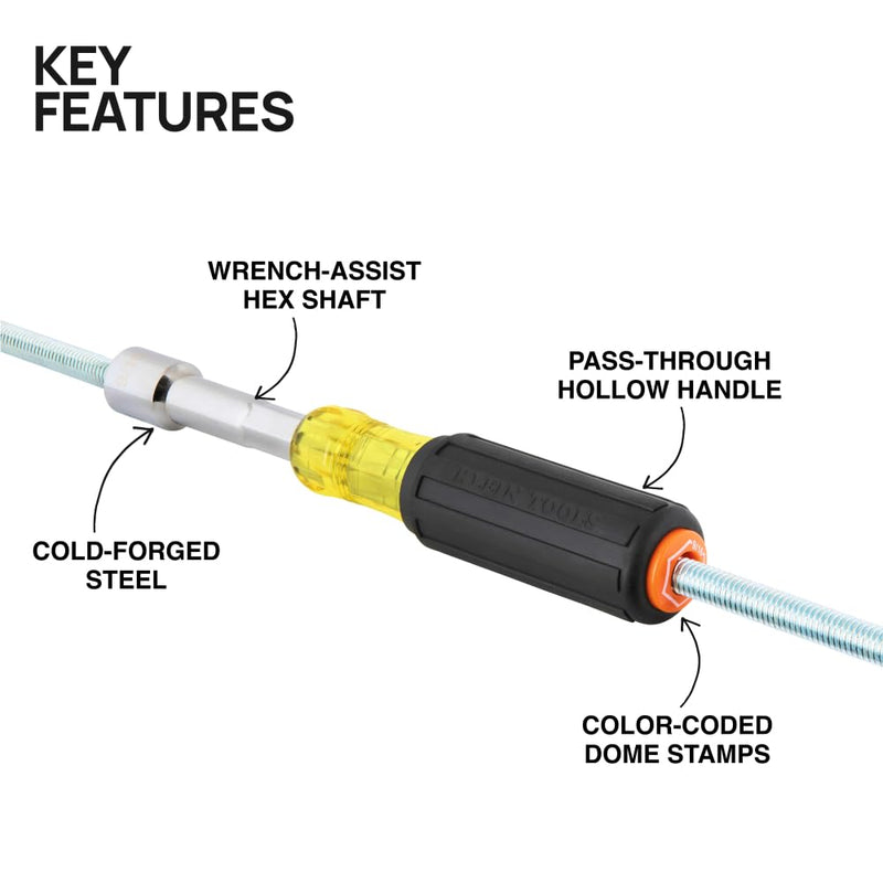 Klein Tools 65456 Hollow-Shaft Nut Driver Set, Heavy-Duty, Color-Coded Hex Sizes 1/4 to 9/16-Inch, Cushion-Grip Handles, 6-Piece 6-Piece Set