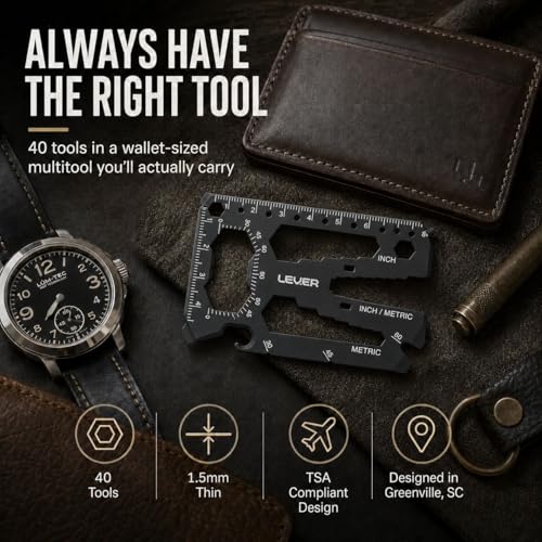 Lever Gear Toolcard Pro - 40 in 1 Credit Card Multitool. Slim, Minimalist Survival Card Wallet Tool Card. TSA Approved Multitool Card Pocket Tool. (Black, 2-Pack) Black
