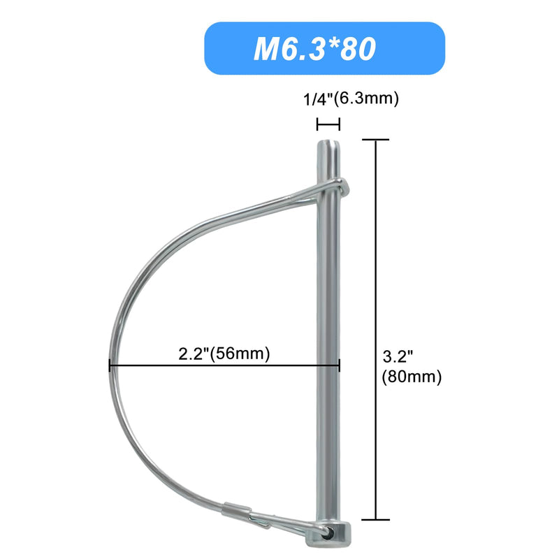 2Pack Premium Trailer Hitch Pin, Trailer Pin,Professional Trailer Coupler Pins for Farm,Trailer,Hitches,Lawn Use,Size 1/4" x 3.2"(6.3mm x 80mm)