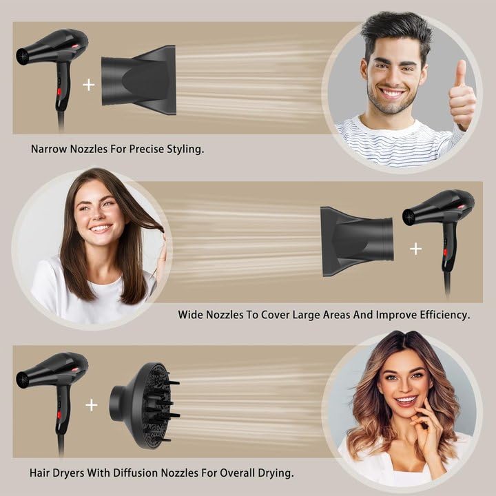 Hair Dryer, 3000W Professional Ionic Hairdryer for Women Men, Fast Drying Blow Dryer with Diffuser 2 Speed 3 Heat Setting and Cool Button for Salon Home Hair Styling Black