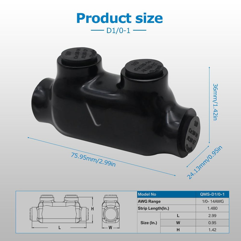 MAKERELE 3-Pack Insulated Multi-Tap Connectors, 1/0-14AWG 1 Port Insulated Wire Connectors with Oxide Inhibitor, Perfect for Challenging Electrical Splicing Tasks 1PORT-3PC