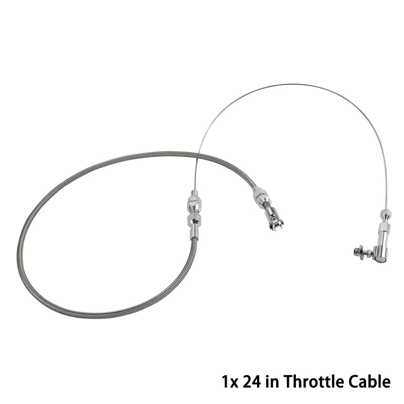 24"" Hi-Tech Universal Throttle Cable Kit Braided Stainless Steel with Aluminum Fittings Ferrules, Replacement Accelerator Cable 24 inch Long Cut To Fit