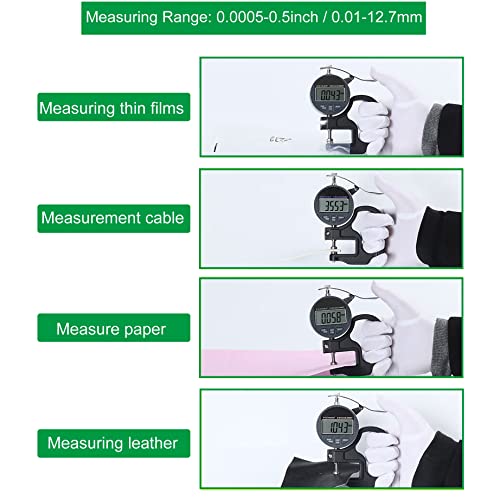 Digital Thickness Gauge 0.5 inch/12.7mm, 0.0005 inch/0.01mm Accuracy 0.5"/0.0005"