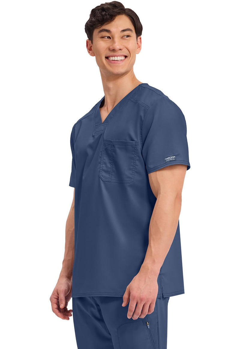 Cherokee Scrub for Men's Tuckable V-Neck Top with 1 Chest Pocket, Pen Slot, Ultra Soft, Durable, 2-Way Stretch Fabric- WW690 Large Navy