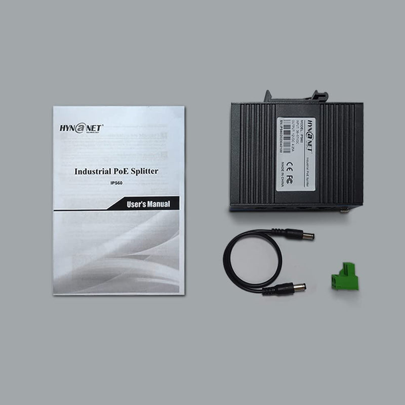 Industrial Din-Rail 802.3bt 60W Gigabit PoE++ Splitter to 12V/4.25A Power Adapter for PTZ Cameras,Access Points