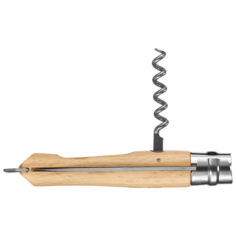 Opinel No. 10 Stainless Steel Corkscrew Wine and Cheese Folding Knife, Integrated Corkscrew + Bottle Opener, Beechwood Handle - Picnic Pocket Knife Made in France (Updated Version) Updated Version