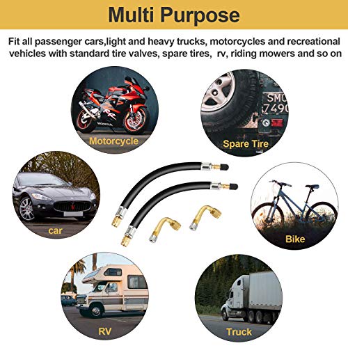 Mudder 2 Pieces 8.25 Inch Flexible Tire Valve Extension Adaptor and 2 Pieces 90 Degree Tyre Valve Extension Adaptor for Universal RV Cars Truck Motorcycle Bike Scooter