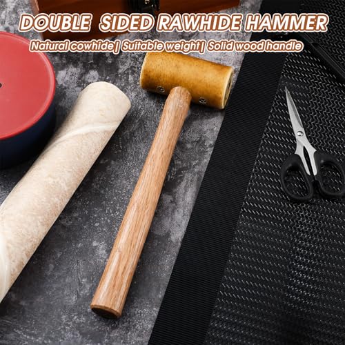 11.2 Inch Natural Rawhide Mallet Tool, Rawhide Leather Hammer 11 x 3-3/8 Inch