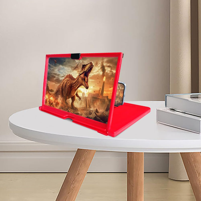 12" 3D HD Phone Screen Magnifier with Foldable Stand, Drawer Design, Blue Light Filter, Anti-Slip, Movie Video Gaming Amplifier, Universal Compatibility for All Phones (Red) Red