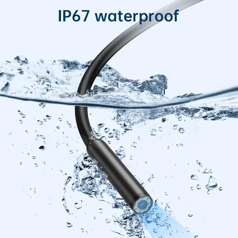 Borescope1920P HD Endoscopic Camera - with 8 Adjustable LEDs, 16.4ft Semi-Rigid Serpentine Camera, 7.9mm IP67 Waterproof Inspection Tool for iOS and Android Devices Gift