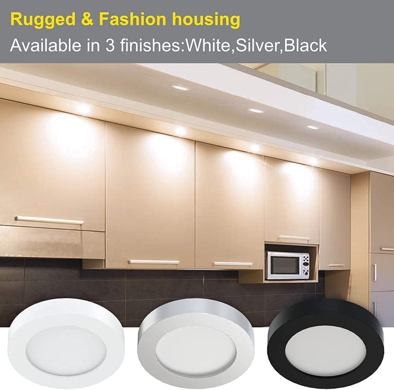 VST Under Cabinet Lights Plug in with Wired Touch Dimmer Switch,Recessed or Surface Mount,Natural White 3000K 12V 2W(12W Total, 60W Equivalent),6 Pack White Puck Lights Fixtures White 6 Pack