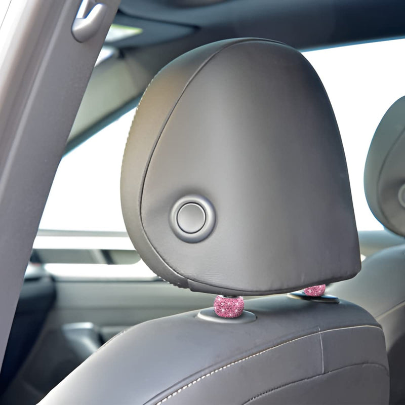 XINLIYA 4 Pack Car Headrest Collars, Bling Car Head Rest Collars Rings Decor, Rhinestone Car Head Rest Collars, Interior Car Seat Accessory, Crystal Decoration Charms for Car SUV Truck (Pink) Pink